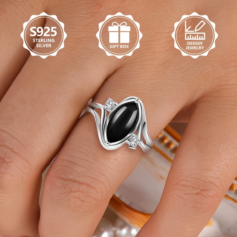 925 Silver Women's Ring with Oval Agate Stone - Perfect Gift